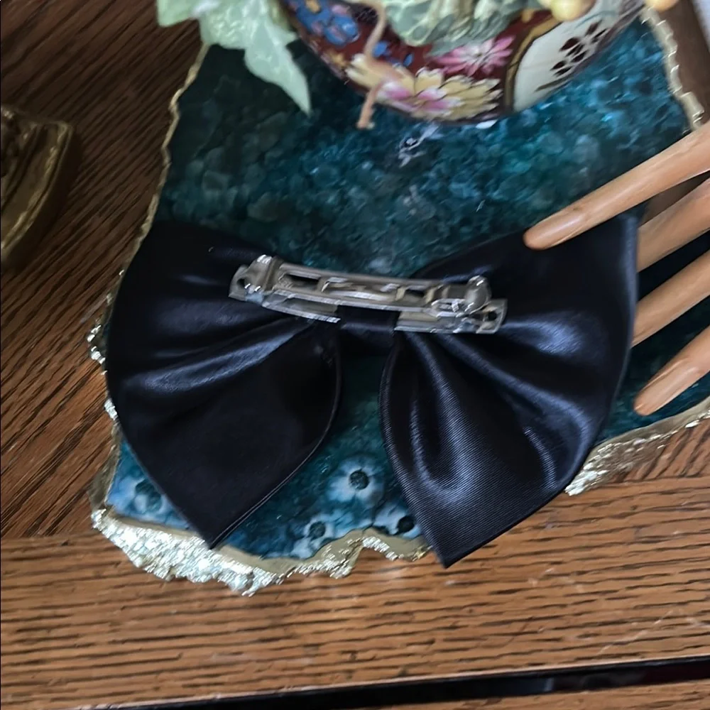 Vintage Black Satin Bow Hair Barrette